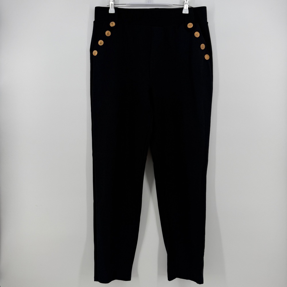 Classic Concepts Black Sailor Pants Gold Button Ponte Knit Trousers XL